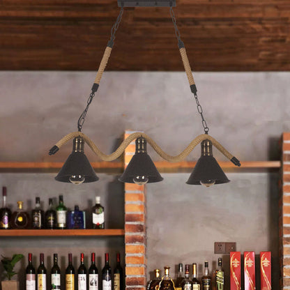 Contemporary Industrial Twine Iron Conic Wave 1/3 Light Chandeliers For Dining Room