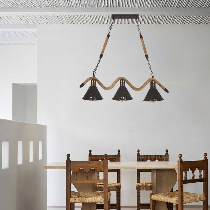 Contemporary Industrial Twine Iron Conic Wave 1/3 Light Chandeliers For Dining Room