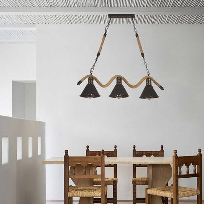 Contemporary Industrial Twine Iron Conic Wave 1/3 Light Chandeliers For Dining Room