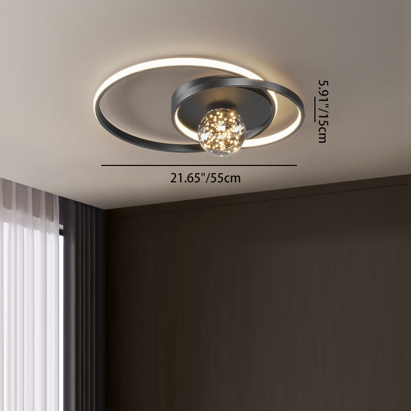 Contemporary Nordic Starry Sky Ball Circle Iron Aluminum Silica Glass LED Flush Mount Ceiling Light For Bedroom