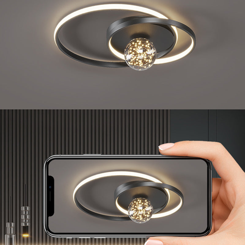 Contemporary Nordic Starry Sky Ball Circle Iron Aluminum Silica Glass LED Flush Mount Ceiling Light For Bedroom