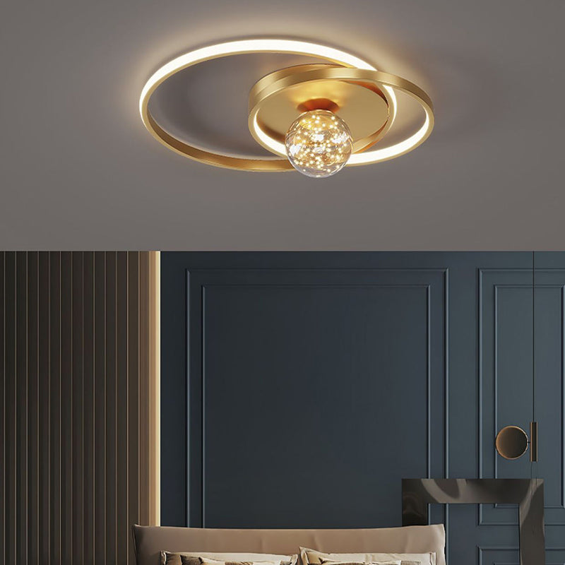 Contemporary Nordic Starry Sky Ball Circle Iron Aluminum Silica Glass LED Flush Mount Ceiling Light For Bedroom