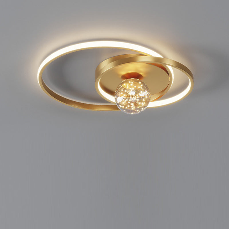 Contemporary Nordic Starry Sky Ball Circle Iron Aluminum Silica Glass LED Flush Mount Ceiling Light For Bedroom