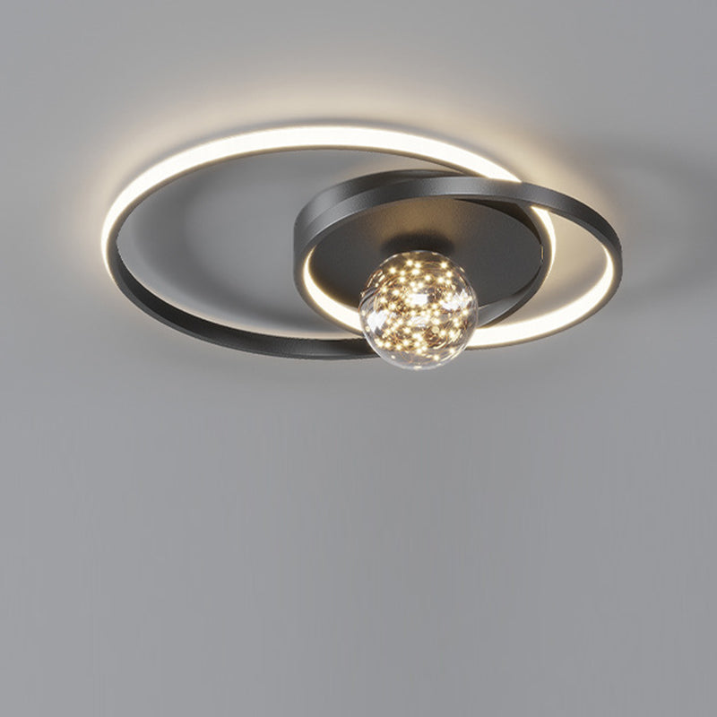 Contemporary Nordic Starry Sky Ball Circle Iron Aluminum Silica Glass LED Flush Mount Ceiling Light For Bedroom