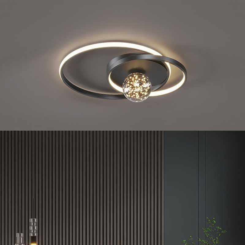 Contemporary Nordic Starry Sky Ball Circle Iron Aluminum Silica Glass LED Flush Mount Ceiling Light For Bedroom