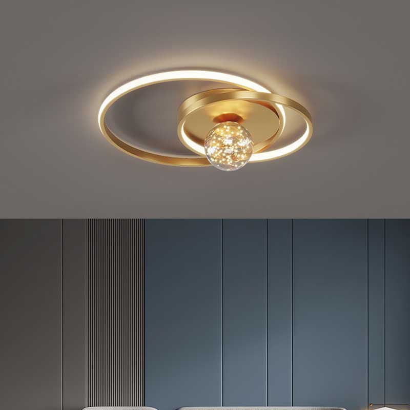 Contemporary Nordic Starry Sky Ball Circle Iron Aluminum Silica Glass LED Flush Mount Ceiling Light For Bedroom