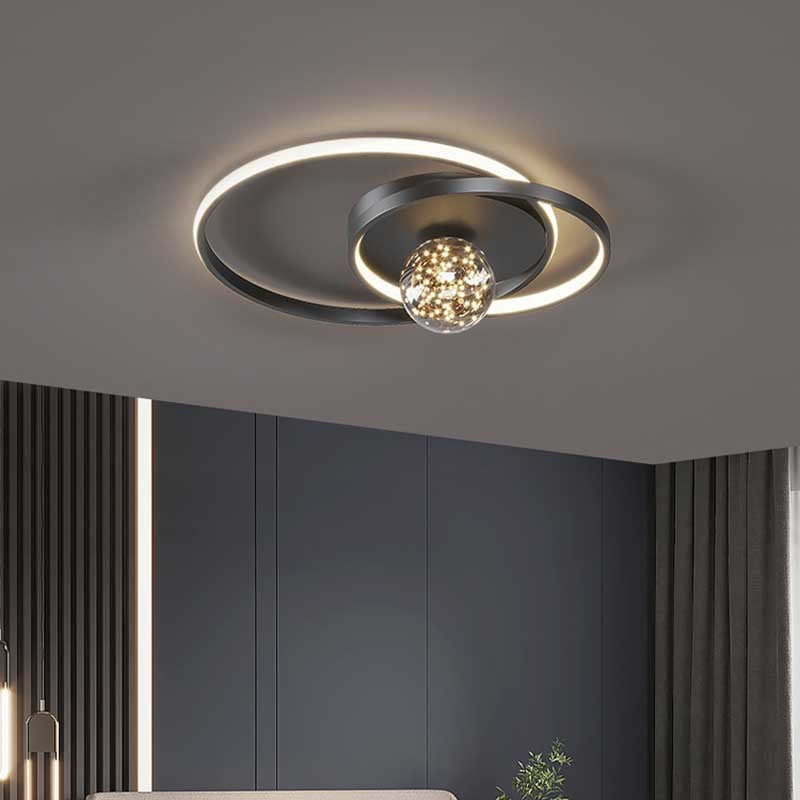 Contemporary Nordic Starry Sky Ball Circle Iron Aluminum Silica Glass LED Flush Mount Ceiling Light For Bedroom