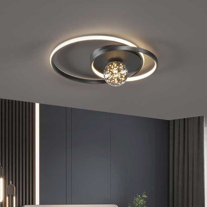 Contemporary Nordic Starry Sky Ball Circle Iron Aluminum Silica Glass LED Flush Mount Ceiling Light For Bedroom