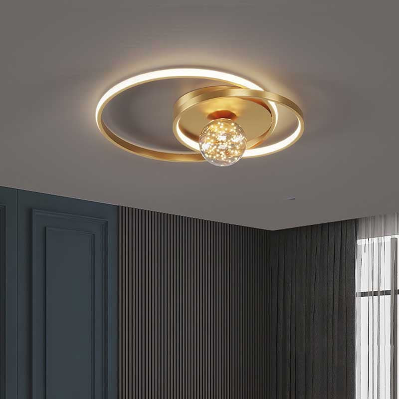 Contemporary Nordic Starry Sky Ball Circle Iron Aluminum Silica Glass LED Flush Mount Ceiling Light For Bedroom