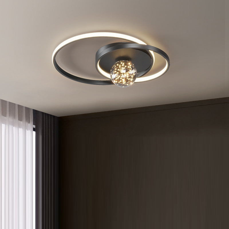Contemporary Nordic Starry Sky Ball Circle Iron Aluminum Silica Glass LED Flush Mount Ceiling Light For Bedroom