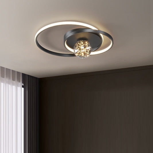 Contemporary Nordic Starry Sky Ball Circle Iron Aluminum Silica Glass LED Flush Mount Ceiling Light For Bedroom
