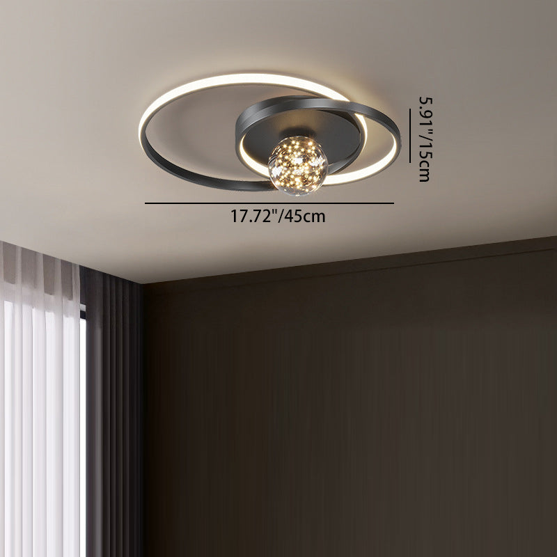 Contemporary Nordic Starry Sky Ball Circle Iron Aluminum Silica Glass LED Flush Mount Ceiling Light For Bedroom