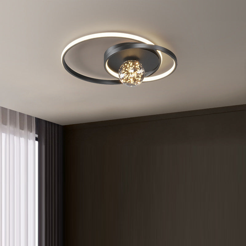 Contemporary Nordic Starry Sky Ball Circle Iron Aluminum Silica Glass LED Flush Mount Ceiling Light For Bedroom