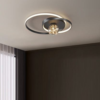 Contemporary Nordic Starry Sky Ball Circle Iron Aluminum Silica Glass LED Flush Mount Ceiling Light For Bedroom