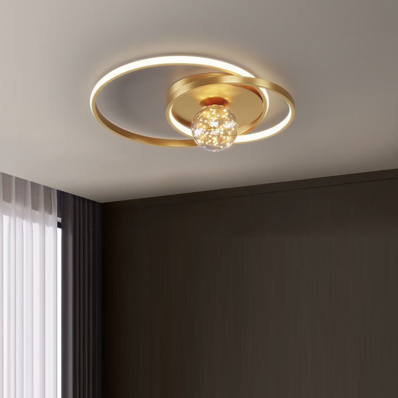 Contemporary Nordic Starry Sky Ball Circle Iron Aluminum Silica Glass LED Flush Mount Ceiling Light For Bedroom