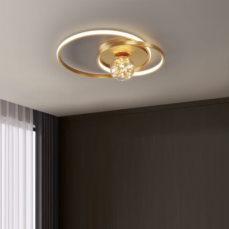 Contemporary Nordic Starry Sky Ball Circle Iron Aluminum Silica Glass LED Flush Mount Ceiling Light For Bedroom