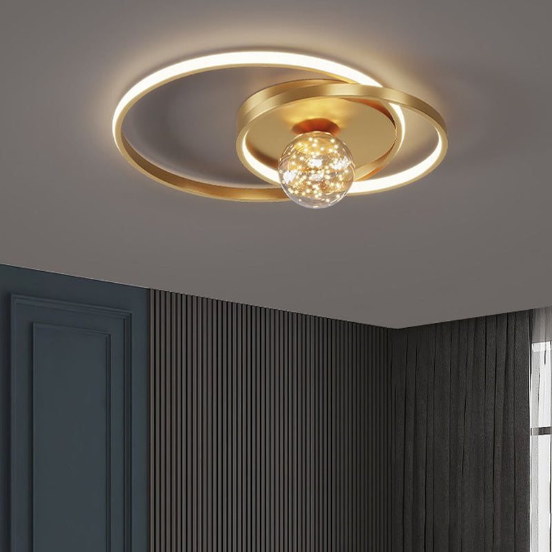 Contemporary Nordic Starry Sky Ball Circle Iron Aluminum Silica Glass LED Flush Mount Ceiling Light For Bedroom
