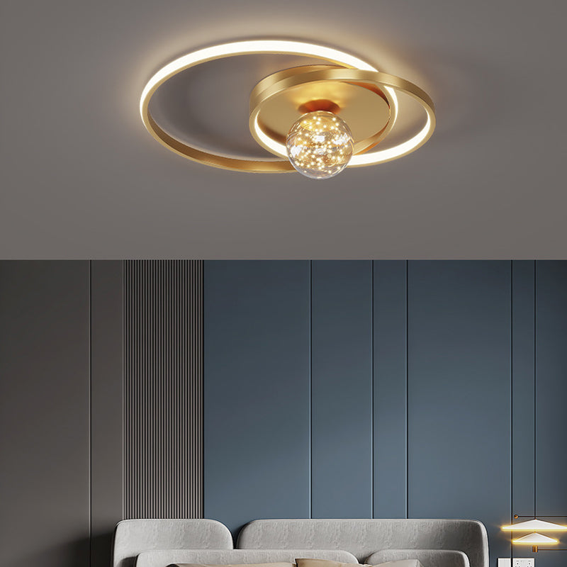 Contemporary Nordic Starry Sky Ball Circle Iron Aluminum Silica Glass LED Flush Mount Ceiling Light For Bedroom