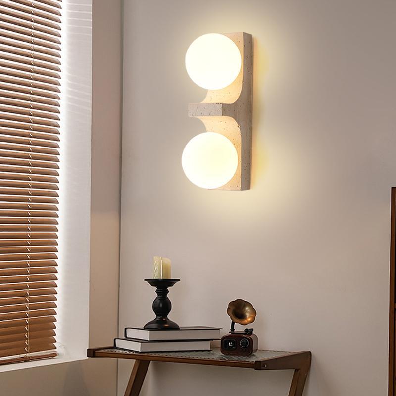 Contemporary Nordic Travertine Glass Ball Grille Rectangular 2-Light Wall Sconce Lamp For Hallway