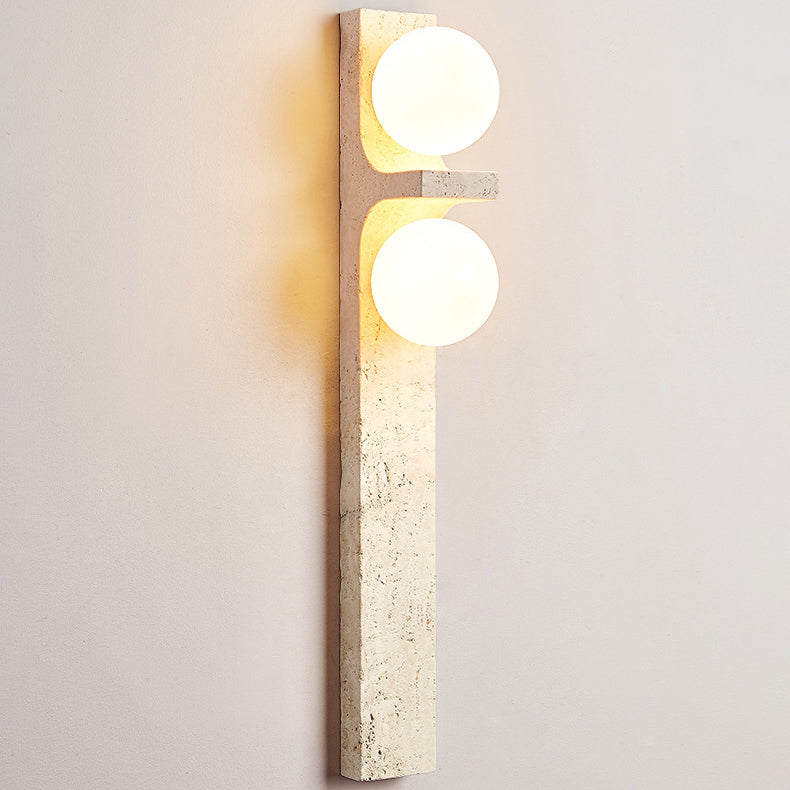 Contemporary Nordic Travertine Glass Ball Grille Rectangular 2-Light Wall Sconce Lamp For Hallway