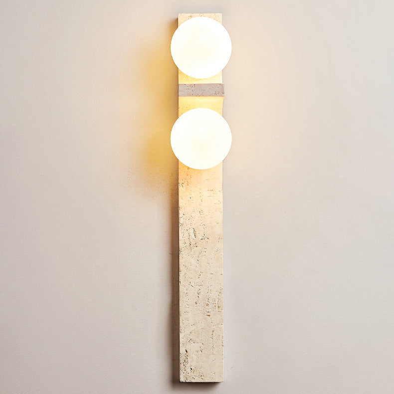Contemporary Nordic Travertine Glass Ball Grille Rectangular 2-Light Wall Sconce Lamp For Hallway