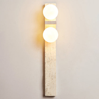 Contemporary Nordic Travertine Glass Ball Grille Rectangular 2-Light Wall Sconce Lamp For Hallway