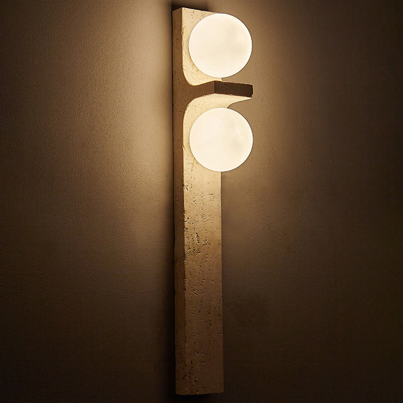 Contemporary Nordic Travertine Glass Ball Grille Rectangular 2-Light Wall Sconce Lamp For Hallway