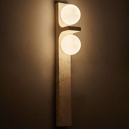 Contemporary Nordic Travertine Glass Ball Grille Rectangular 2-Light Wall Sconce Lamp For Hallway
