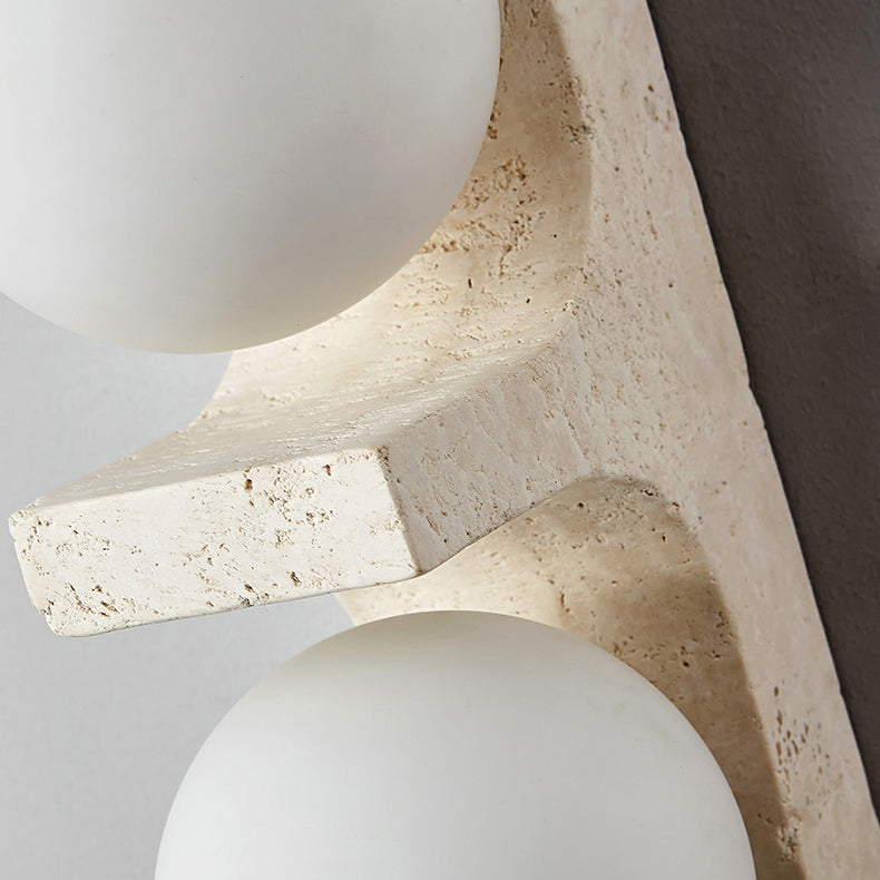 Contemporary Nordic Travertine Glass Ball Grille Rectangular 2-Light Wall Sconce Lamp For Hallway