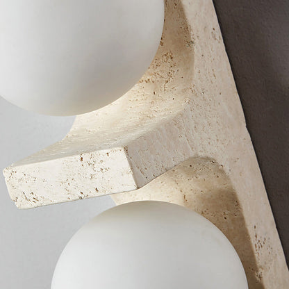 Contemporary Nordic Travertine Glass Ball Grille Rectangular 2-Light Wall Sconce Lamp For Hallway