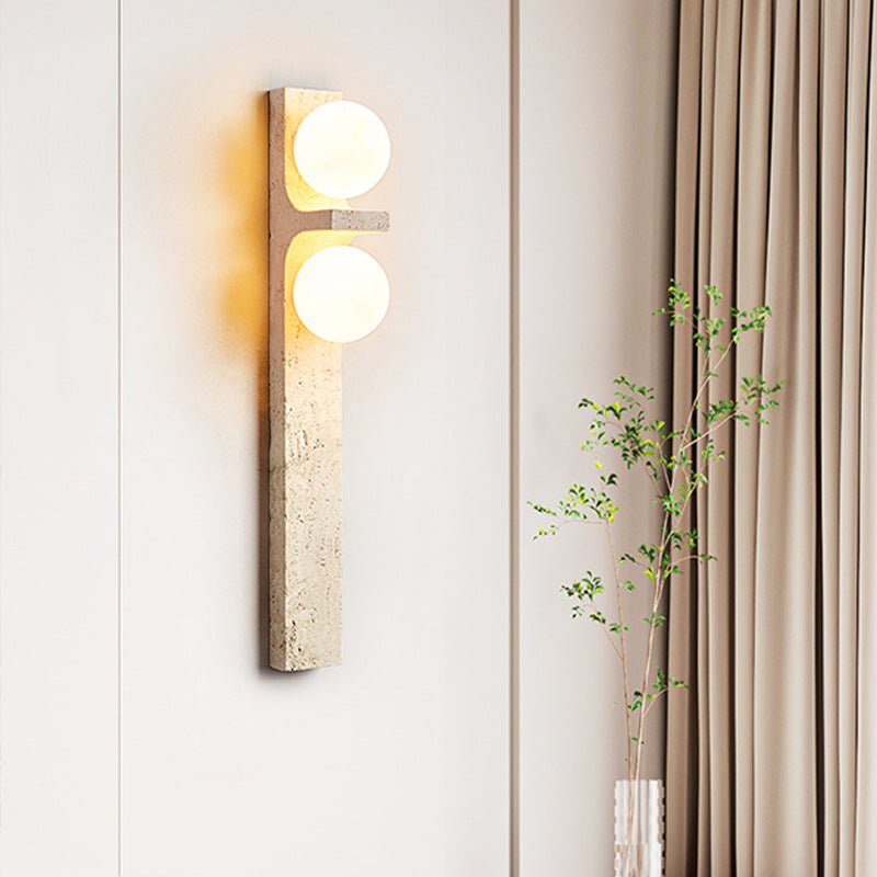 Contemporary Nordic Travertine Glass Ball Grille Rectangular 2-Light Wall Sconce Lamp For Hallway