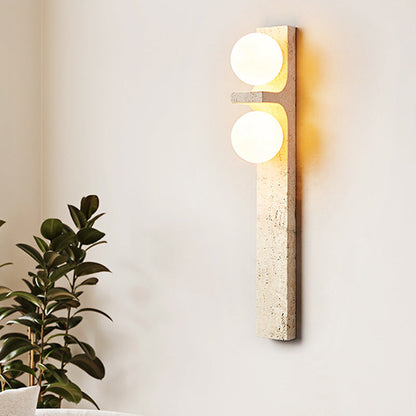 Contemporary Nordic Travertine Glass Ball Grille Rectangular 2-Light Wall Sconce Lamp For Hallway