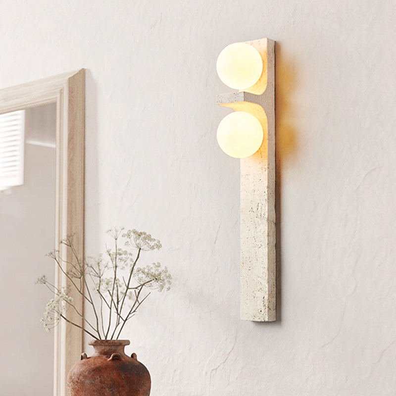 Contemporary Nordic Travertine Glass Ball Grille Rectangular 2-Light Wall Sconce Lamp For Hallway