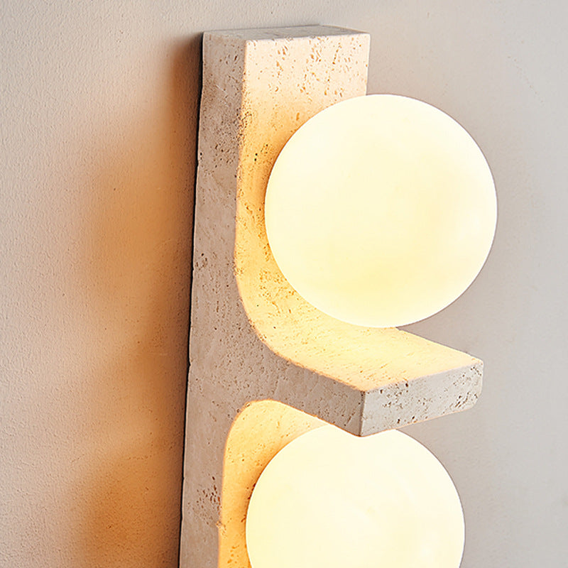 Contemporary Nordic Travertine Glass Ball Grille Rectangular 2-Light Wall Sconce Lamp For Hallway