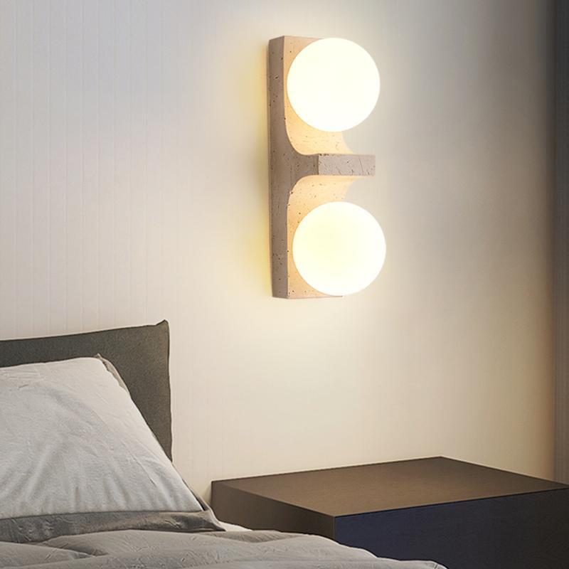 Contemporary Nordic Travertine Glass Ball Grille Rectangular 2-Light Wall Sconce Lamp For Hallway