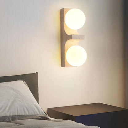 Contemporary Nordic Travertine Glass Ball Grille Rectangular 2-Light Wall Sconce Lamp For Hallway