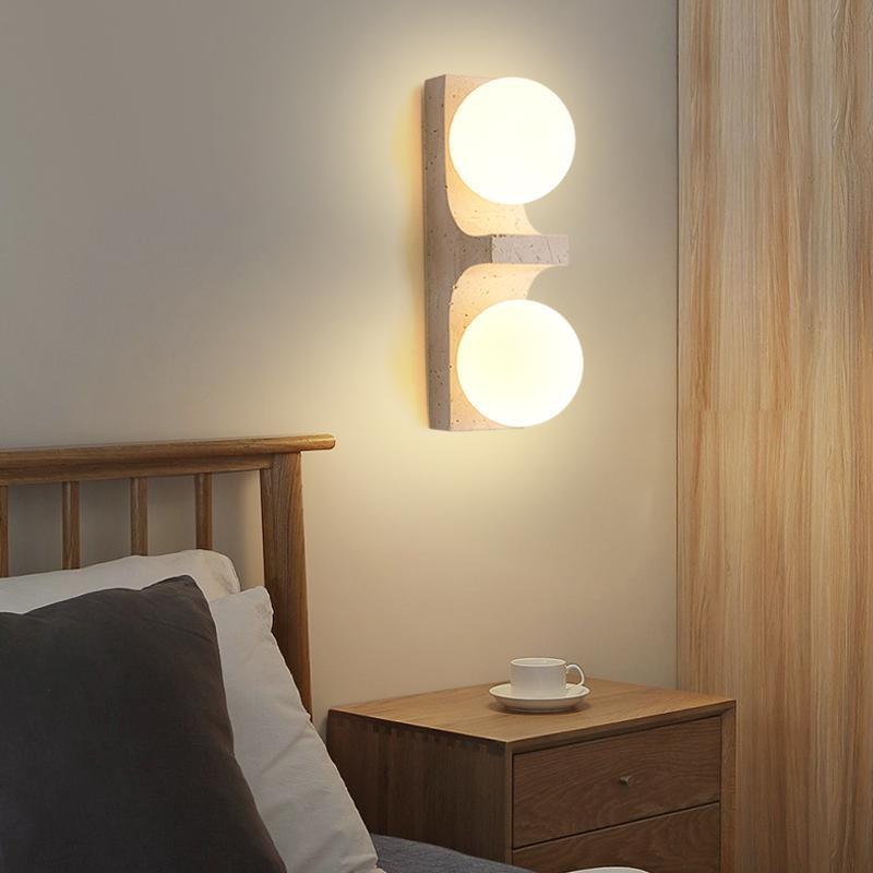 Contemporary Nordic Travertine Glass Ball Grille Rectangular 2-Light Wall Sconce Lamp For Hallway