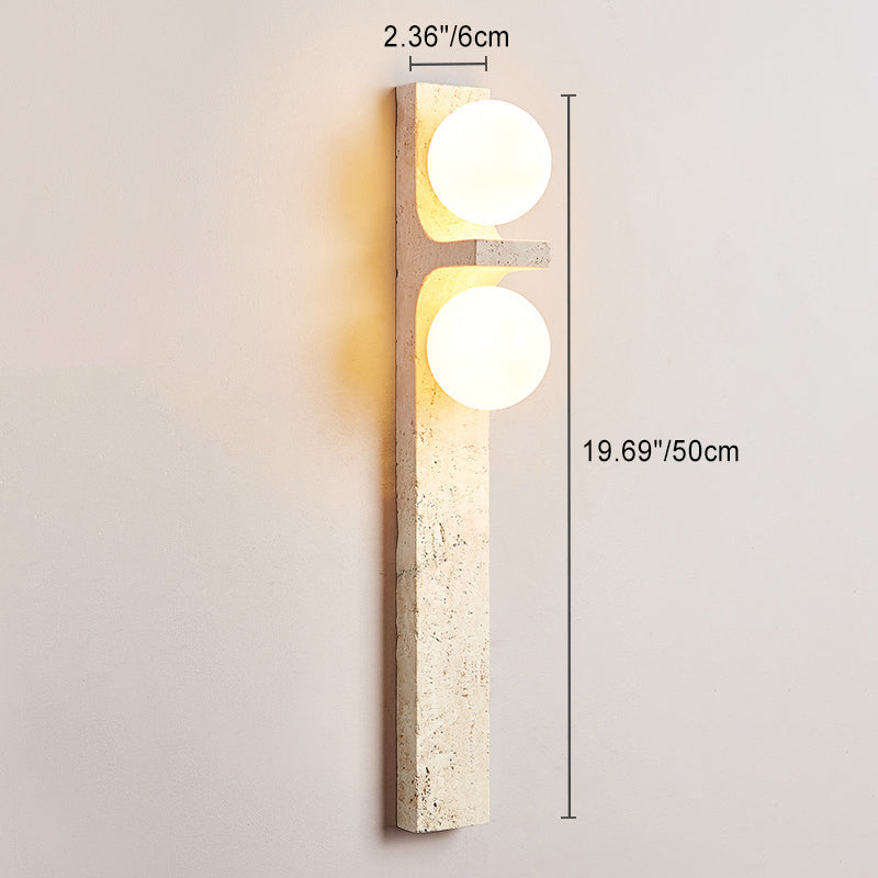 Contemporary Nordic Travertine Glass Ball Grille Rectangular 2-Light Wall Sconce Lamp For Hallway