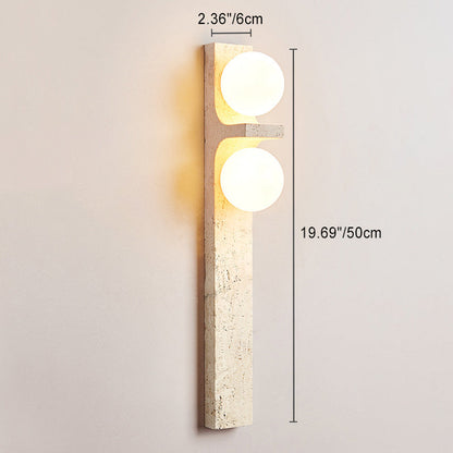 Contemporary Nordic Travertine Glass Ball Grille Rectangular 2-Light Wall Sconce Lamp For Hallway