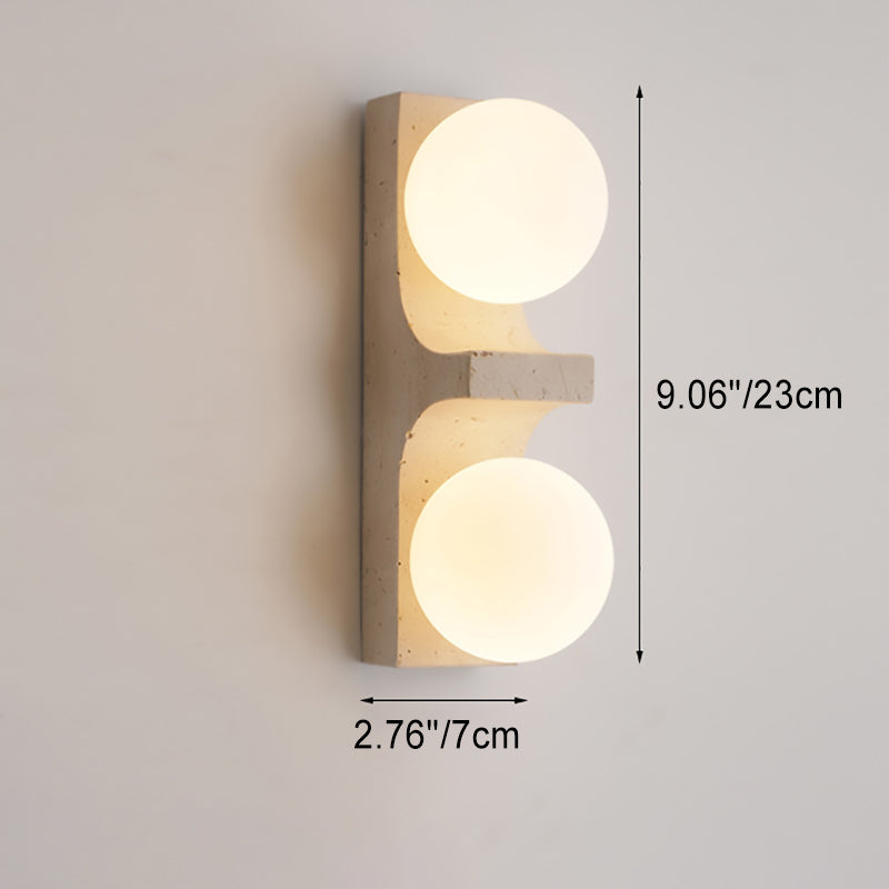 Contemporary Nordic Travertine Glass Ball Grille Rectangular 2-Light Wall Sconce Lamp For Hallway