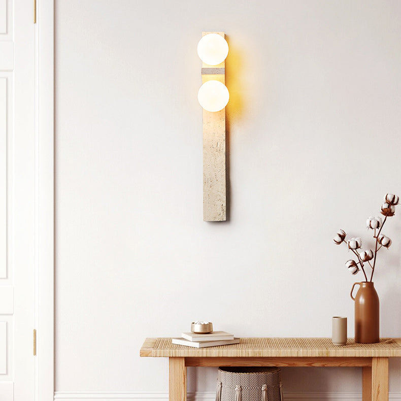 Contemporary Nordic Travertine Glass Ball Grille Rectangular 2-Light Wall Sconce Lamp For Hallway