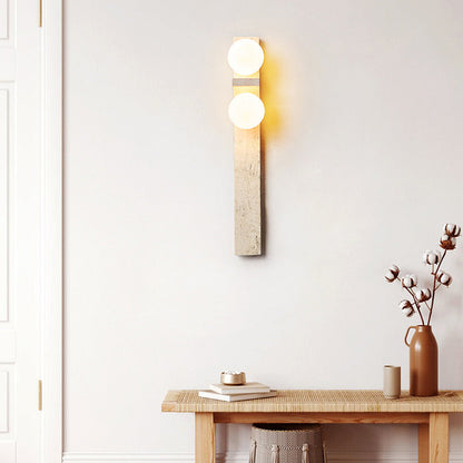 Contemporary Nordic Travertine Glass Ball Grille Rectangular 2-Light Wall Sconce Lamp For Hallway