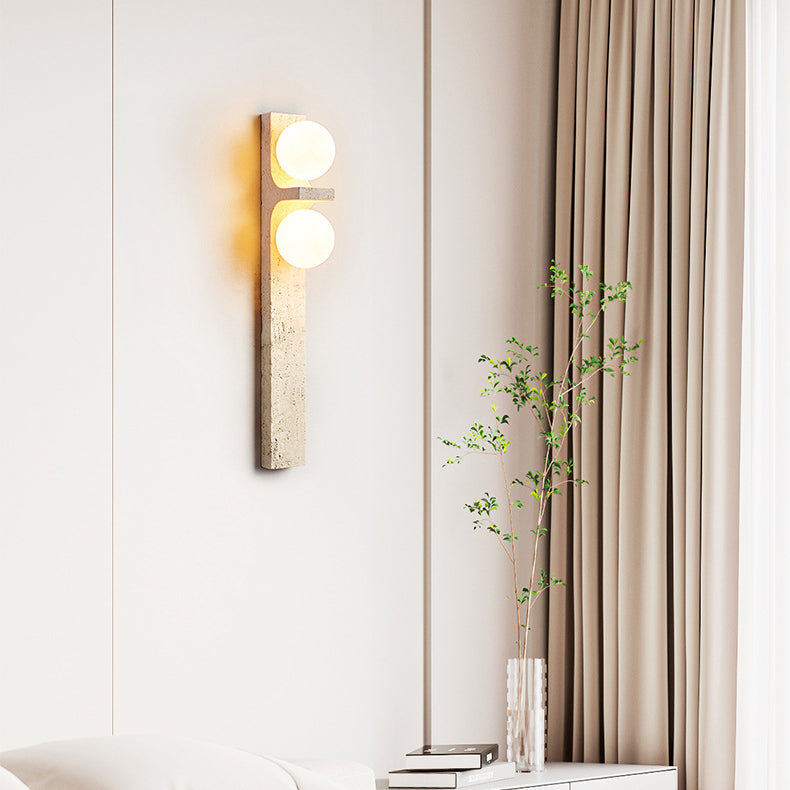 Contemporary Nordic Travertine Glass Ball Grille Rectangular 2-Light Wall Sconce Lamp For Hallway
