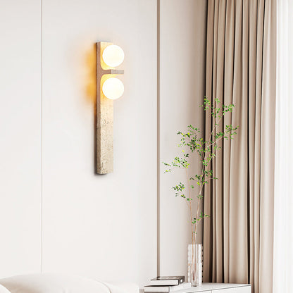 Contemporary Nordic Travertine Glass Ball Grille Rectangular 2-Light Wall Sconce Lamp For Hallway