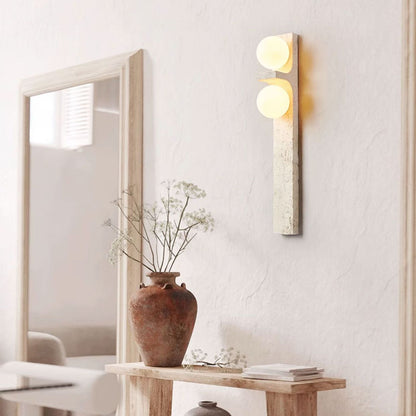 Contemporary Nordic Travertine Glass Ball Grille Rectangular 2-Light Wall Sconce Lamp For Hallway