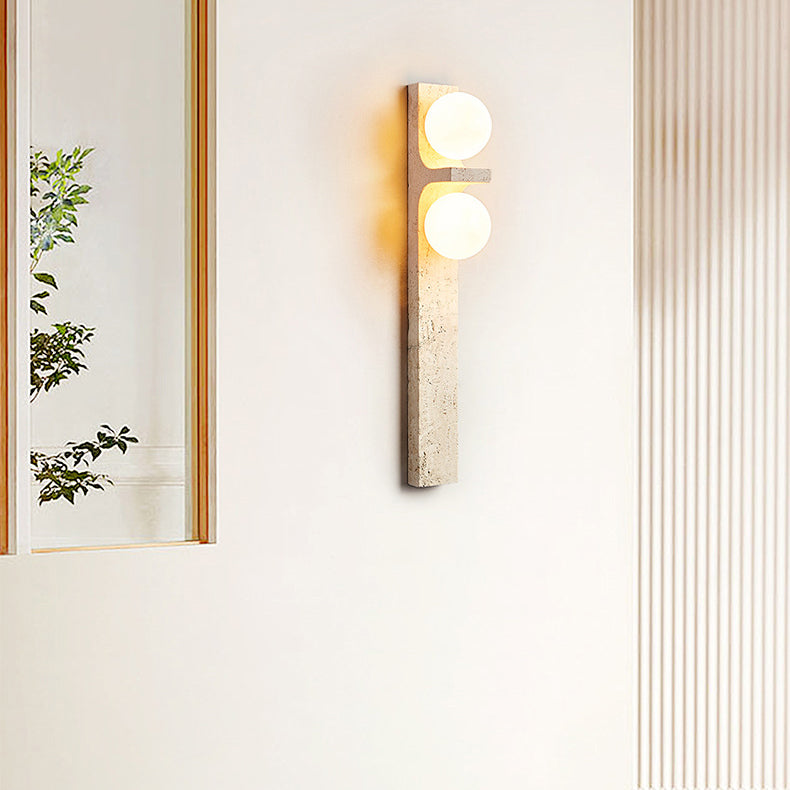 Contemporary Nordic Travertine Glass Ball Grille Rectangular 2-Light Wall Sconce Lamp For Hallway