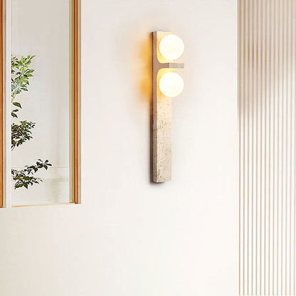 Contemporary Nordic Travertine Glass Ball Grille Rectangular 2-Light Wall Sconce Lamp For Hallway