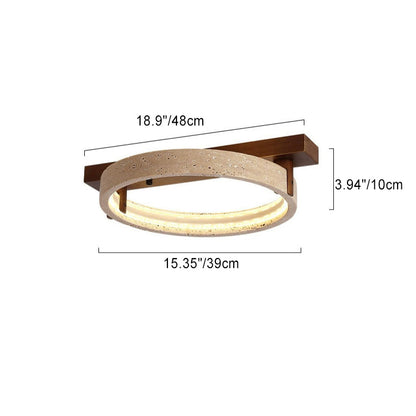 Contemporary Nordic Travertine Walnut Circle Rectangular Base LED Semi-Flush Mount Ceiling Light For Bedroom