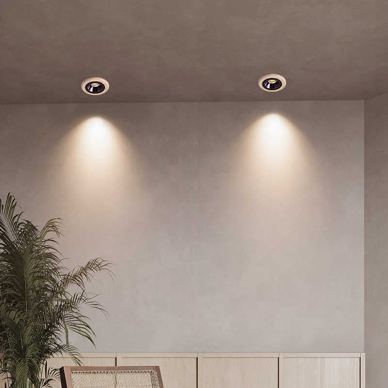Traditional Japanese Travertine Aluminum Round LED Flush Mount Ceiling Light Recessed Lighting For Living Room