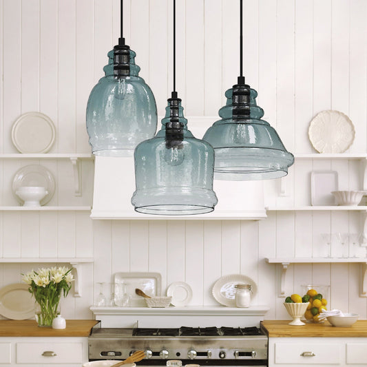 Contemporary Retro Glass Iron Can Drum 1/3 Light Pendant Light For Dining Room